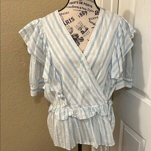 Blue and White Striped Women's Top